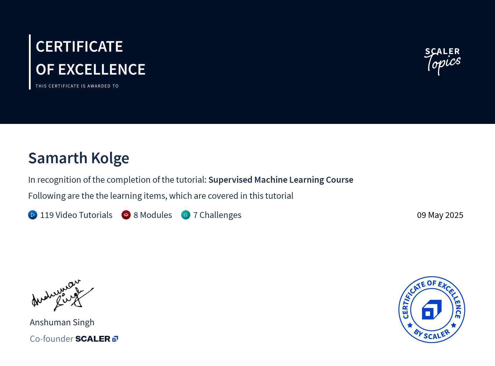 Supervised Learning Extra Certificate